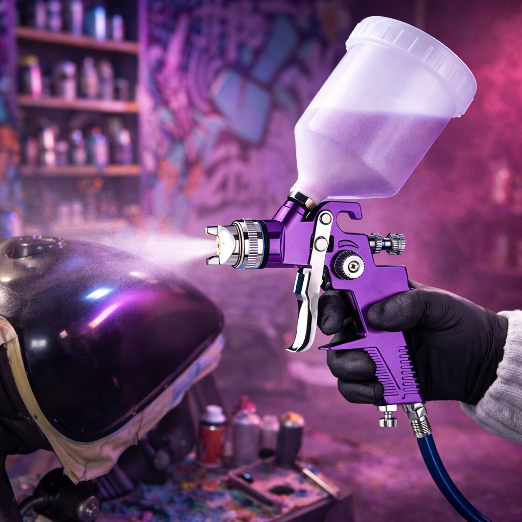 H-970P PURPLE LVLP Gravity Feed Spray Gun – Fine Finish Paint Sprayer