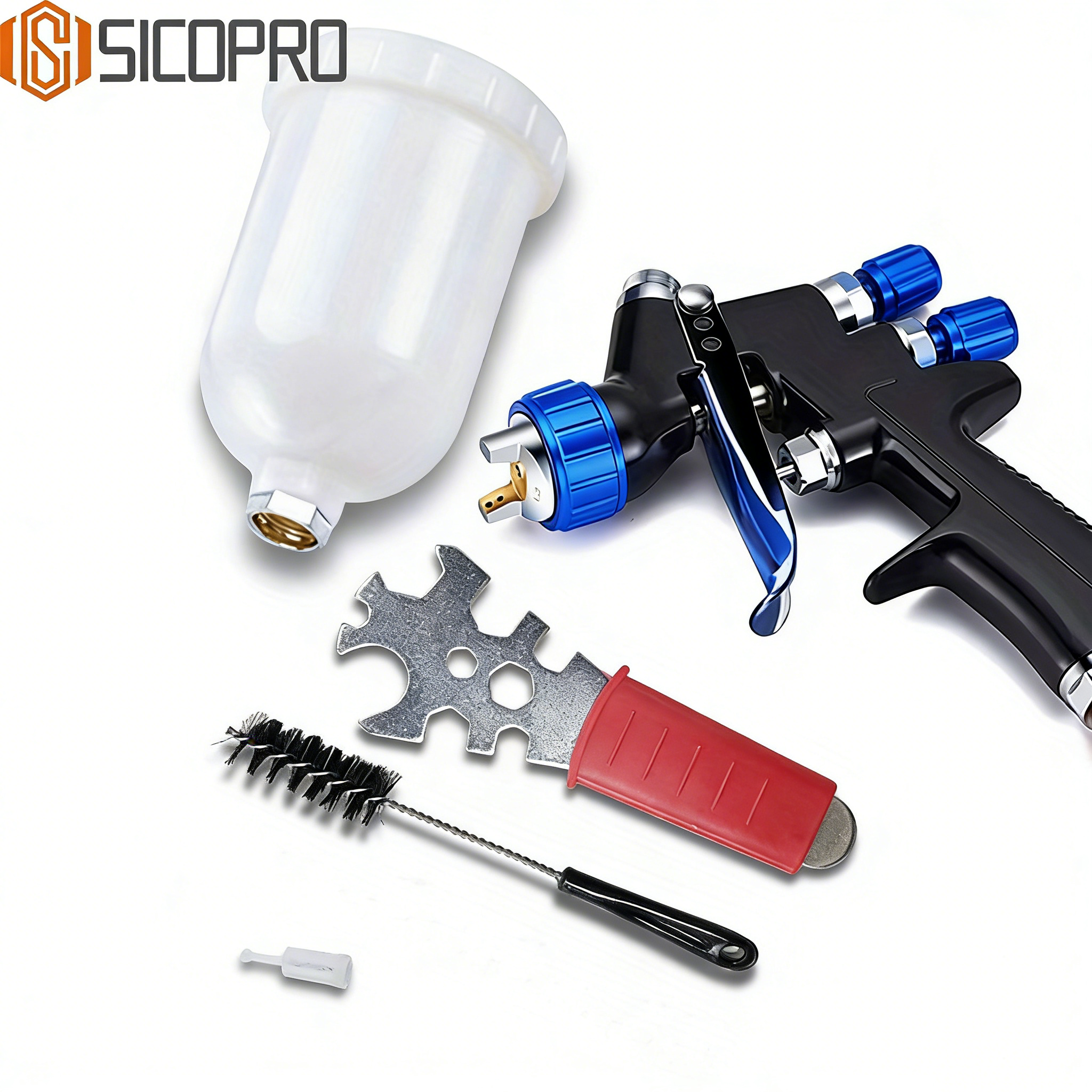 Blue LVLP Spray Gun Kit MP-791 with Cleaning Tools