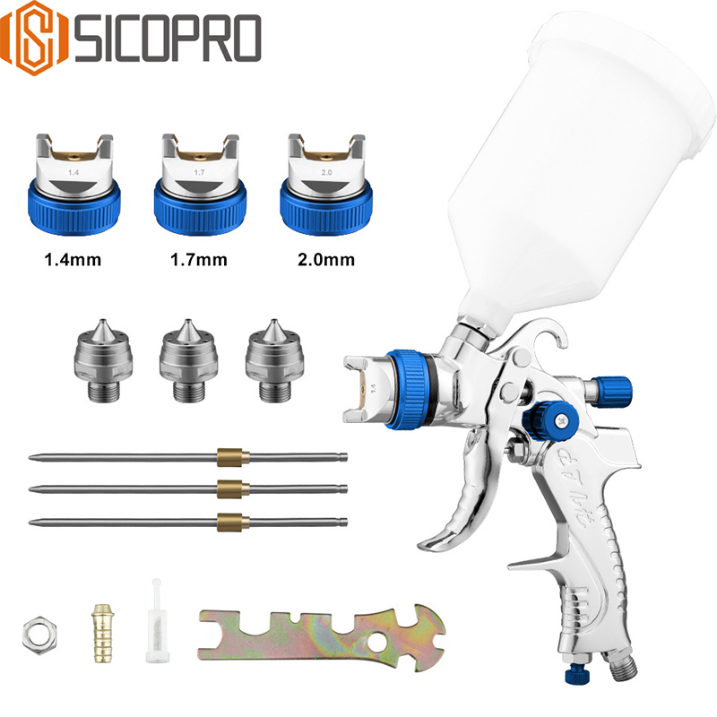 LVLP Spray Gun Kit SK-2008 Blue – 3 Nozzles & Accessories for Refinish Jobs