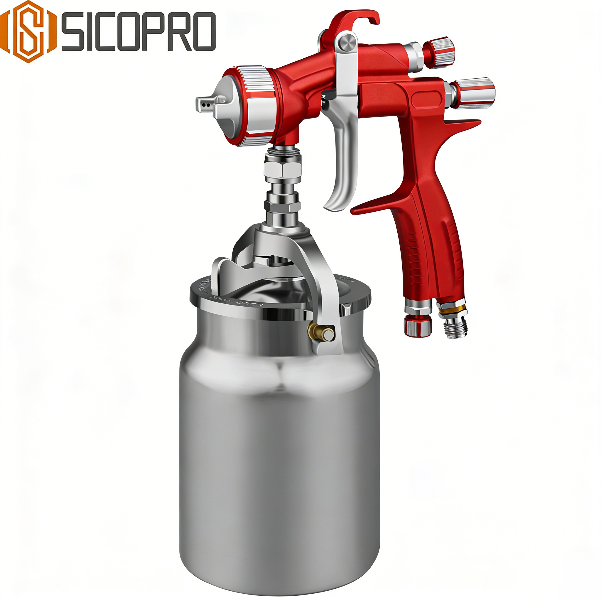 SICOPRO Red LVLP Suction Spray Gun for Wide-Area Refinishing