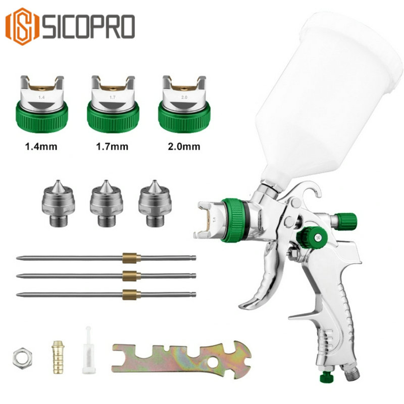 SICOPRO SK-2008 LVLP Gravity Feed Spray Gun Kit with 3 Nozzle Sizes (1.4/1.7/2.0mm)