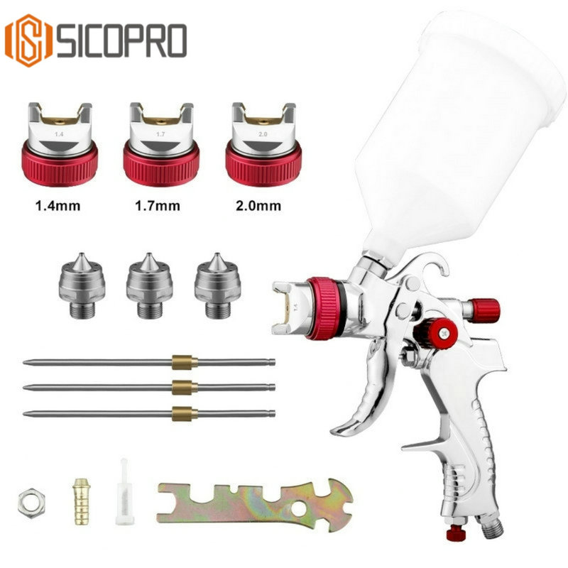SICOPRO SK-2008 LVLP Spray Gun Kit with 1.4mm, 1.7mm, 2.0mm Nozzles – Multi-Purpose Professional Set