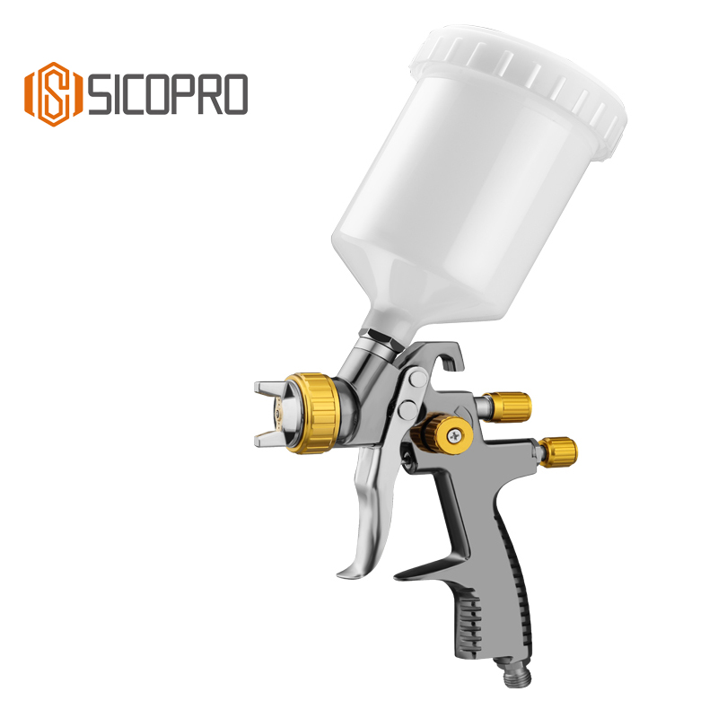 SICOPRO SK-2011 LVLP Gravity Feed Spray Gun with Gold Adjustment Knobs for Automotive & Industrial Finishing