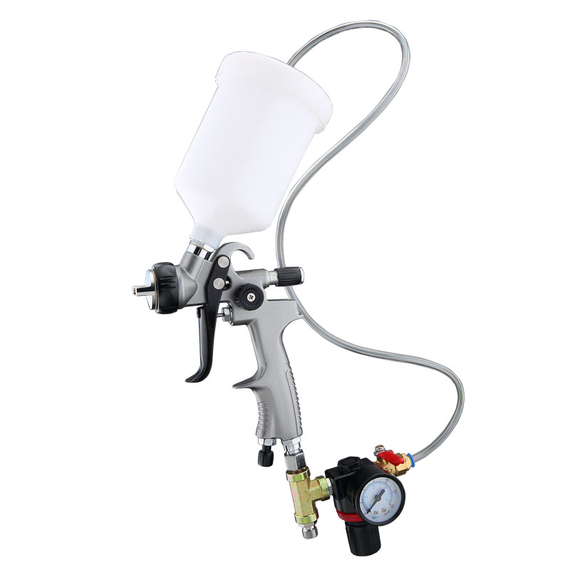 SK-100 Pneumatic Spray Gun with Pressure Regulator and Gravity Feed Cup