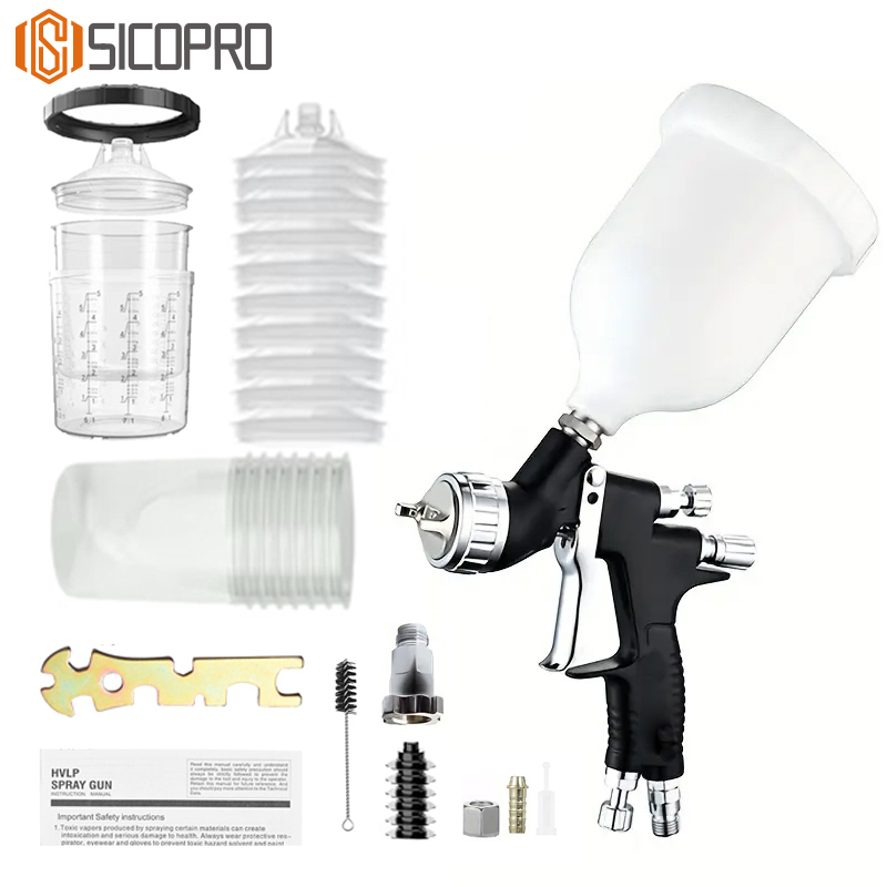 SICOPRO TTS LVLP Spray Gun Kit – Black Paint Gun with Disposable Cup System & Cleaning Accessories