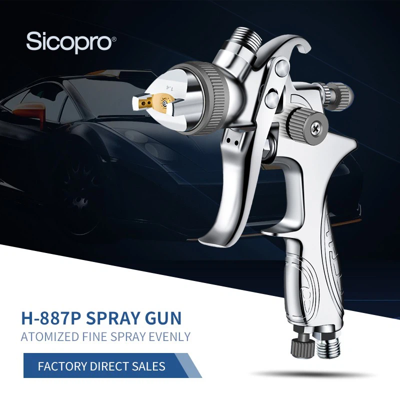 H-887P HVLP Gravity Feed Spray Gun – Gray Control Knob Version – 600ml Top Cup for Automotive & Industrial Use