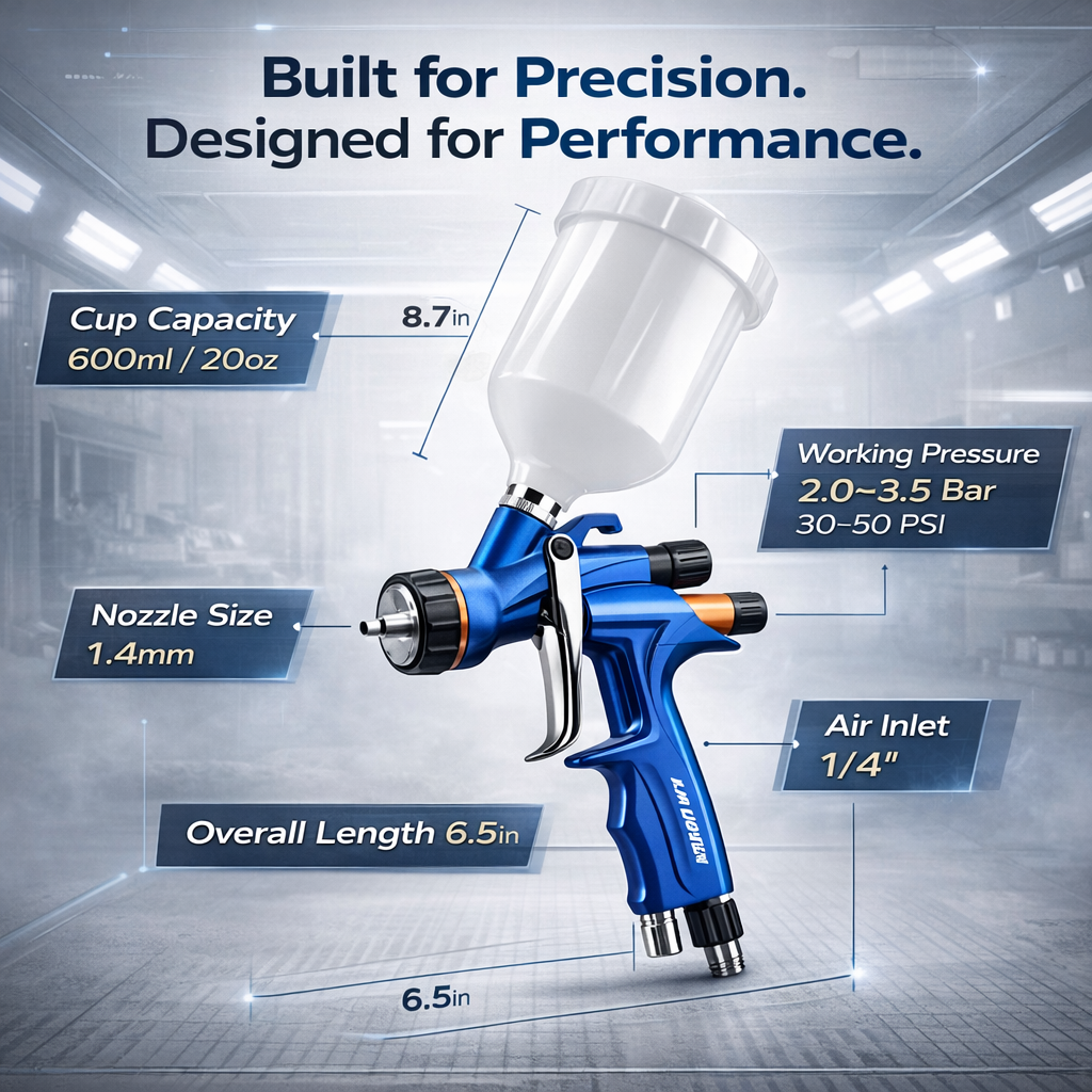 High Transfer Efficiency LVLP Spray Gun 600ml Gravity Feed Paint Sprayer