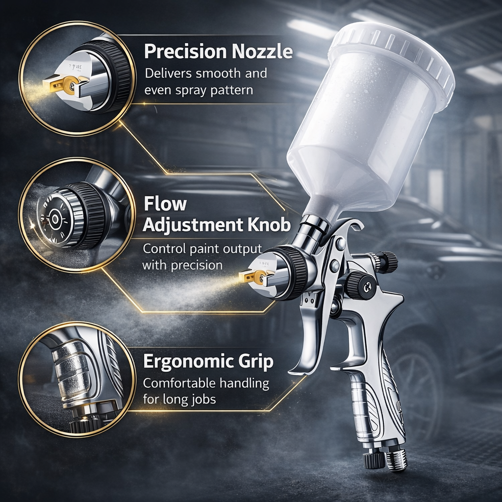 Precision Nozzle LVLP Gravity Feed Spray Gun Professional Automotive Paint Tool