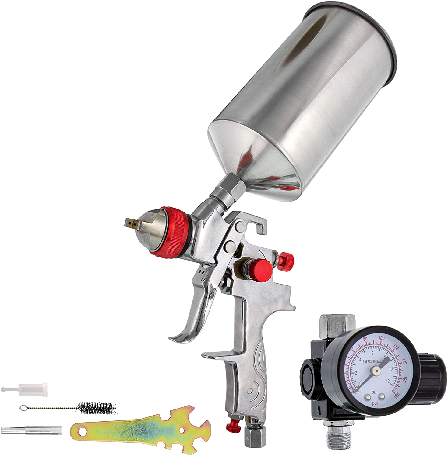 Red LVMP Spray Gun Kit – Gravity Feed, Stainless Steel – Medium Pressure for Car, Furniture & Industrial Paint Jobs