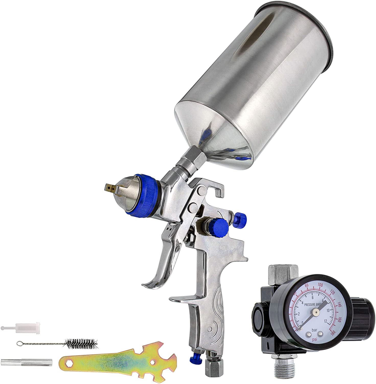 LVMP Spray Gun Kit – Stainless Steel Gravity Feed – Low Volume Medium Pressure for Automotive, Woodwork & Metal Coating