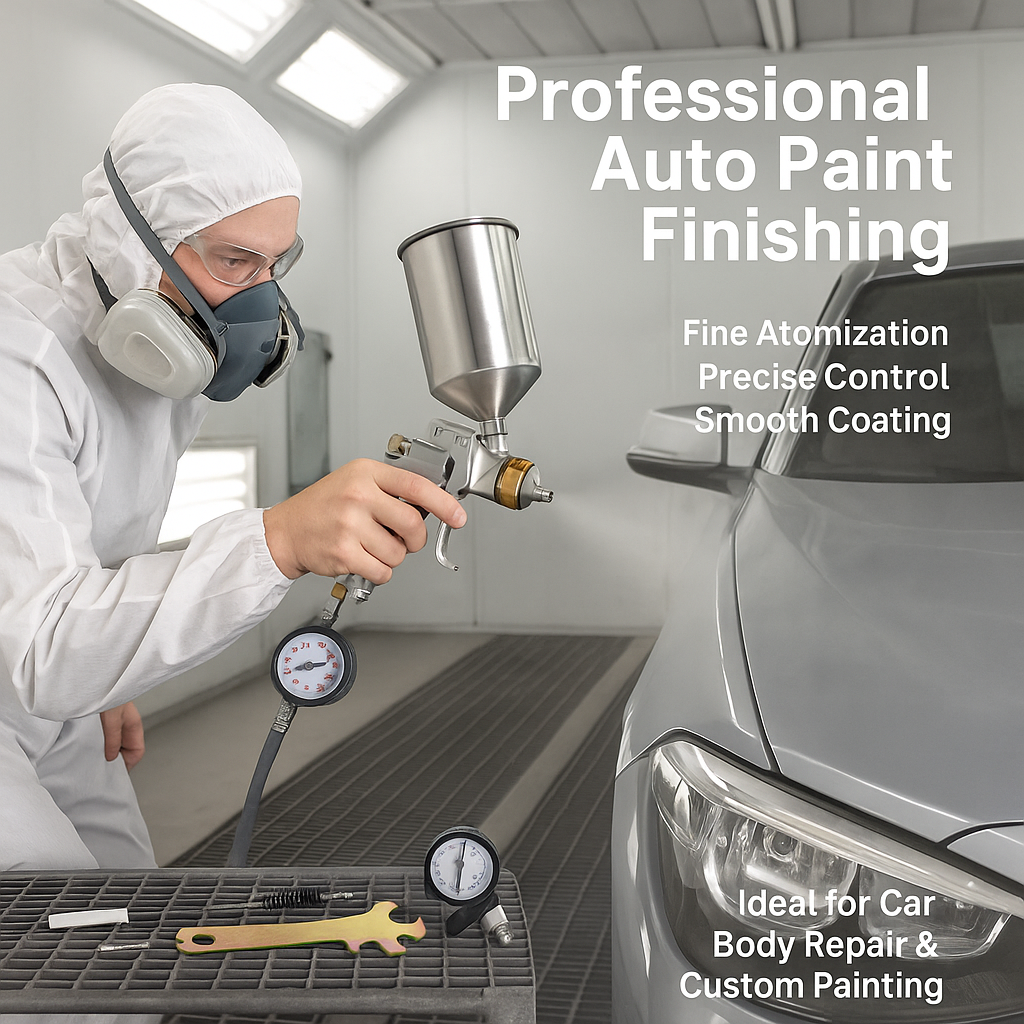 LVMP Gravity Feed Spray Gun Kit with Stainless Steel Cup & Pressure Regulator