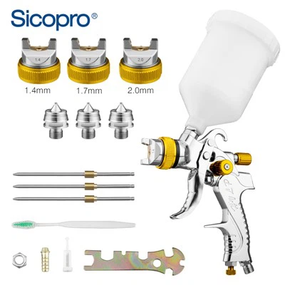 Professional HVLP Gravity Spray Gun Kit with 1.4mm/1.7mm/2.0mm Nozzles