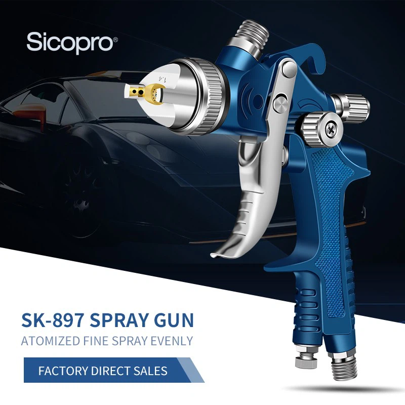SK-897 LVLP Automotive Spray Gun Set – 600ml Gravity Feed with 1.4mm & 1.8mm Nozzles (Blue)