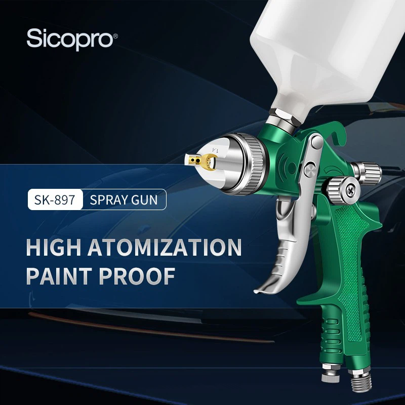 SK-897 LVLP Spray Gun – Green High Atomization 600ml Gravity Feed for Automotive Refinishing