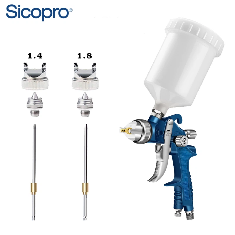SK-897 LVLP Automotive Spray Gun Set – 600ml Gravity Feed with 1.4mm & 1.8mm Nozzles (Blue)