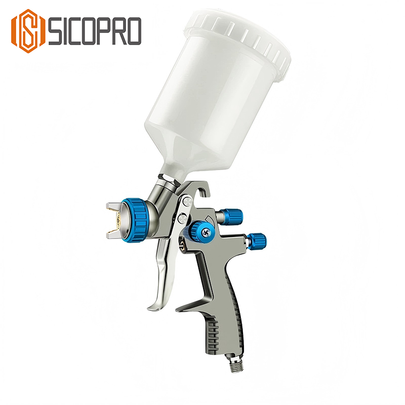 LVLP Gravity Feed Spray Gun with Blue Knobs - 650ml Cup
