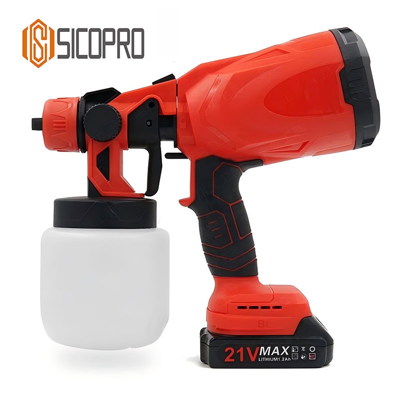 SICOPRO LI‑ION Cordless LVLP Spray Gun – 21V Battery Powered Gravity‑Feed Paint Sprayer