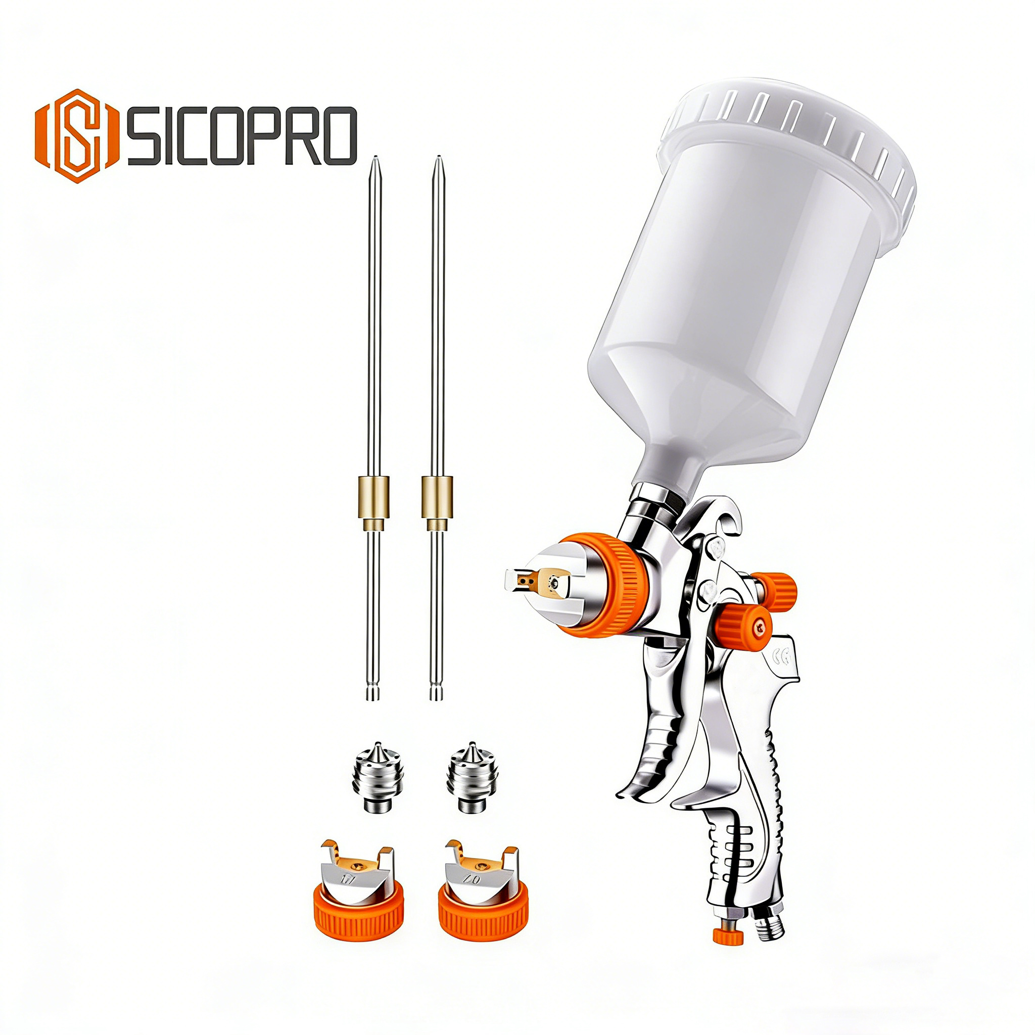 SICOPRO 2008 Set LVLP Refinished Spray Gun Kit - Orange Chrome Edition