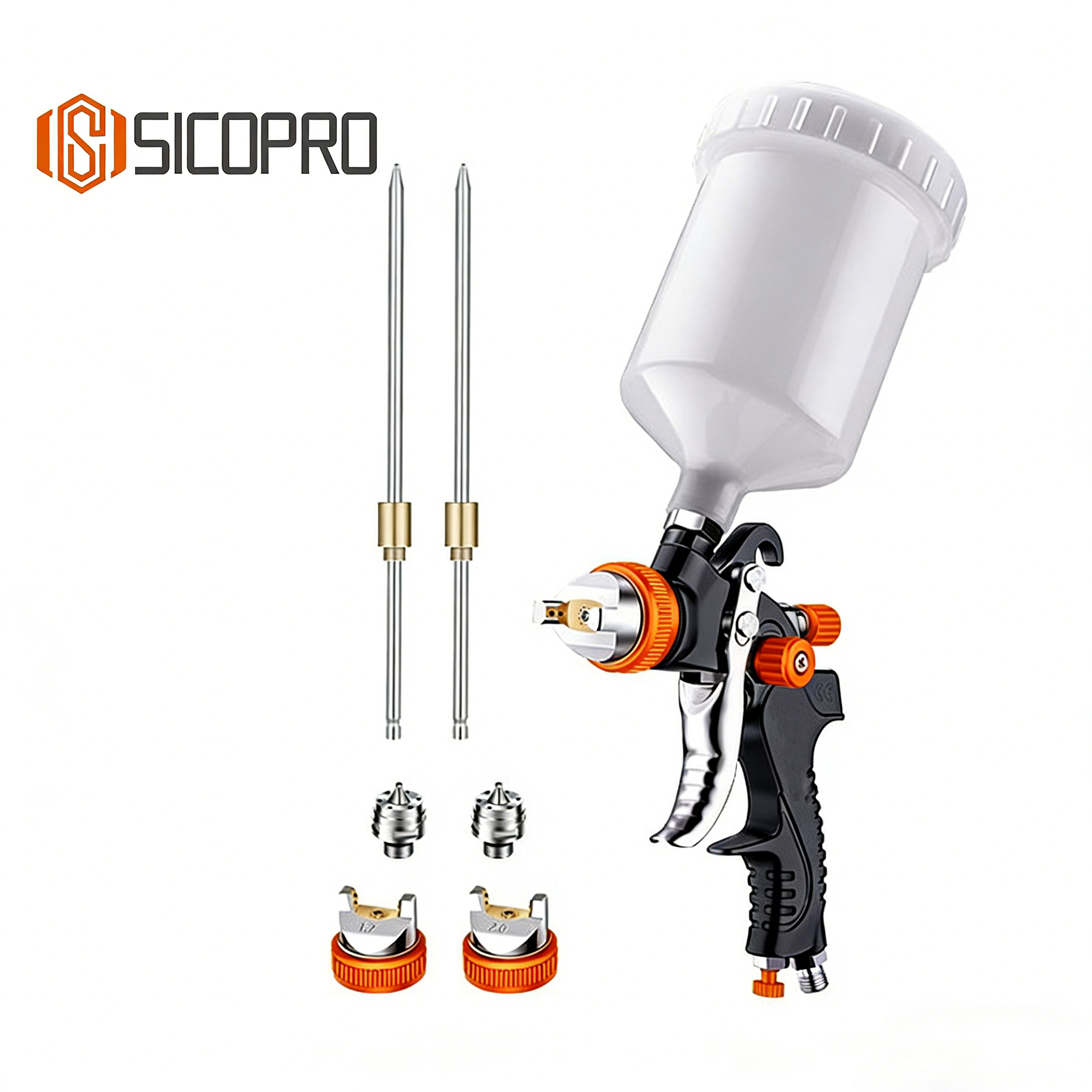 SICOPRO 2008 Set LVLP Refinished Spray Gun Kit - Black Chrome Orange