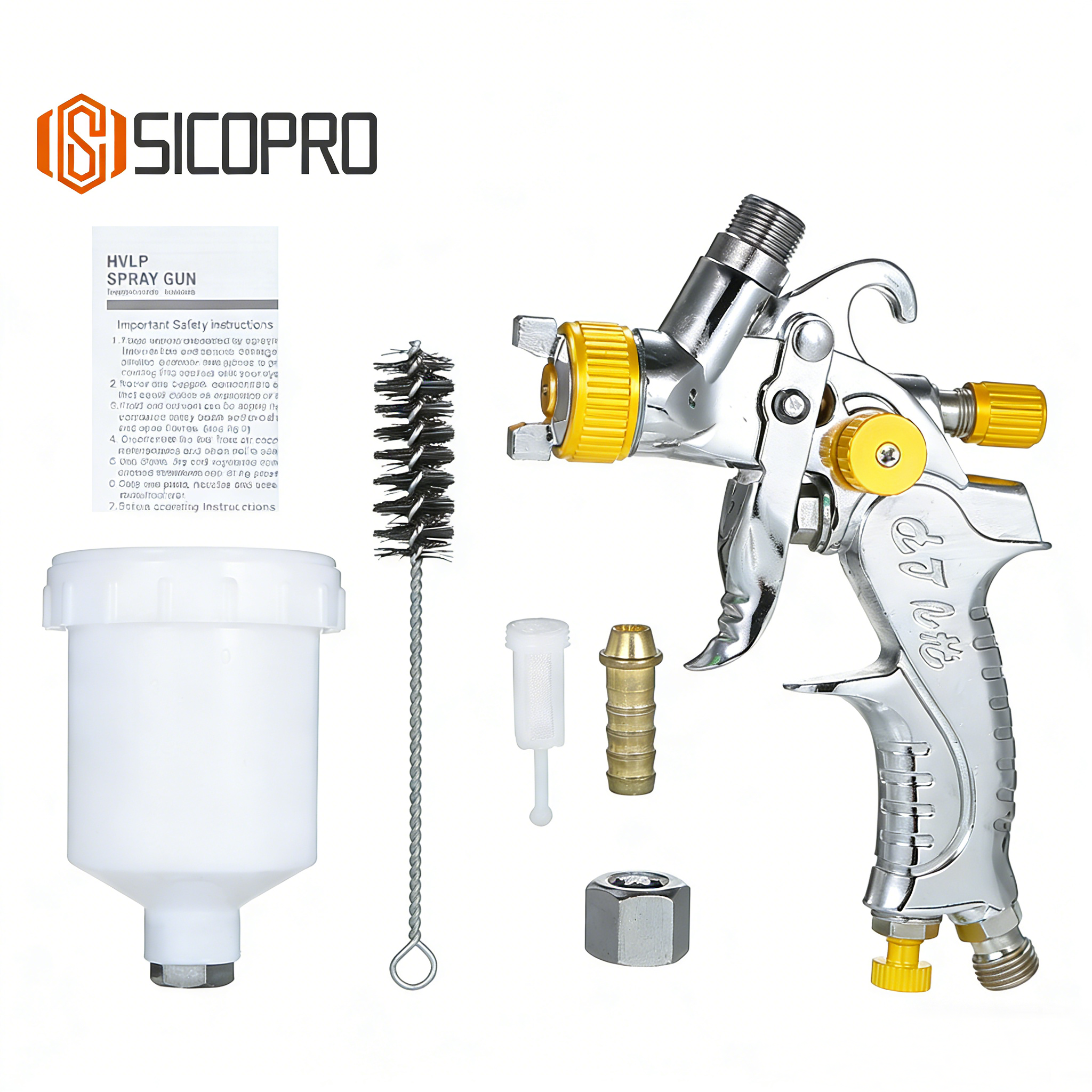 MINI2008 LVLP Spray Gun - Yellow Knob - Precision Refinish Paint Tool