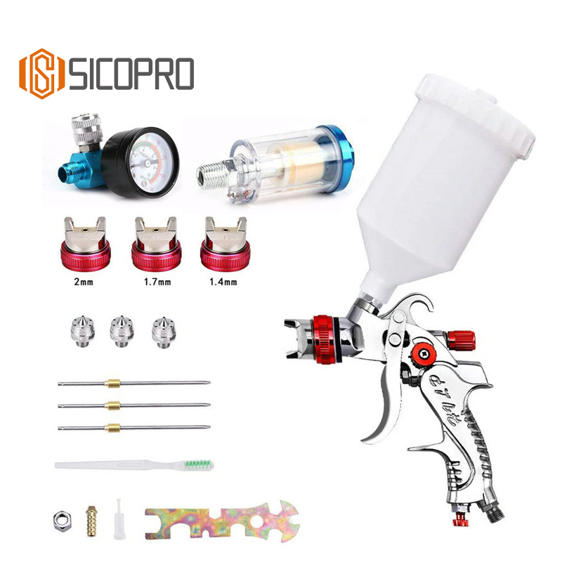 SK2008 SICOPRO Red LVLP Spray Gun Kit with Air Regulator & Multiple Accessories