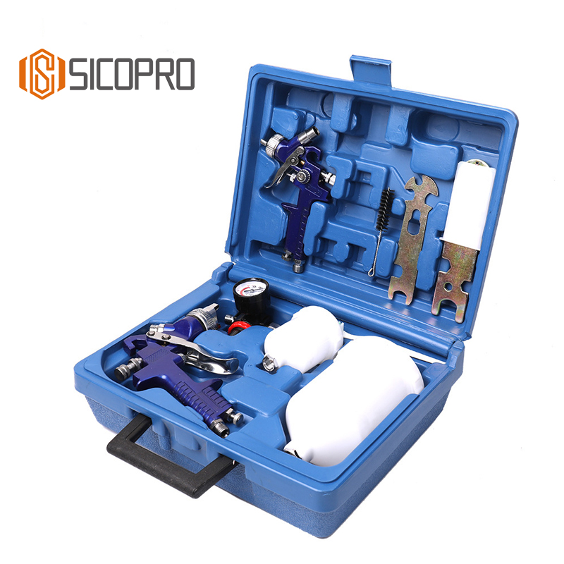 H827P+H2000 Plastic box Kit LVLP Gravity Feed Spray Gun Set with Regulator & Case