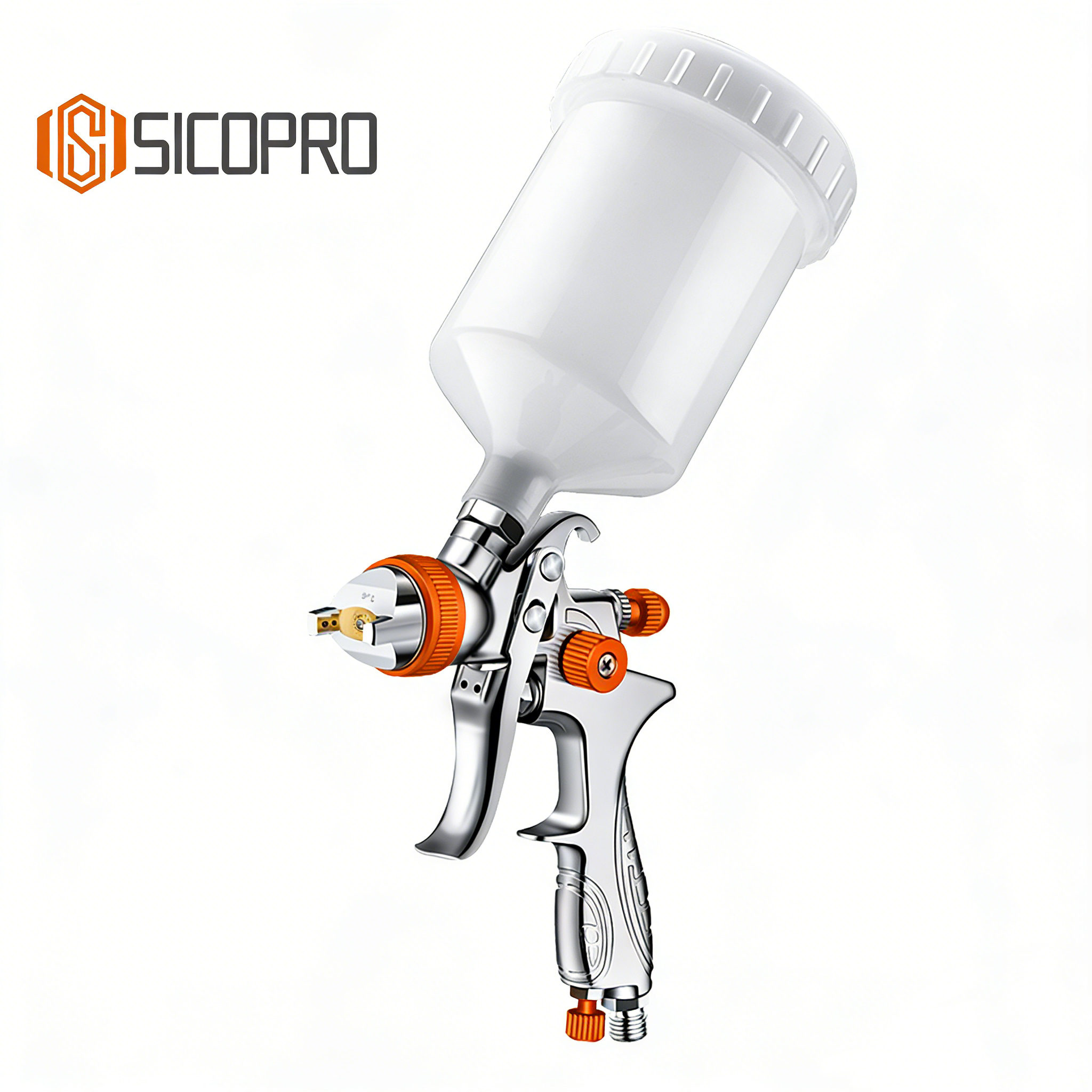 H-887P LVLP Gravity Feed Spray Gun - Orange Adjustment Knobs