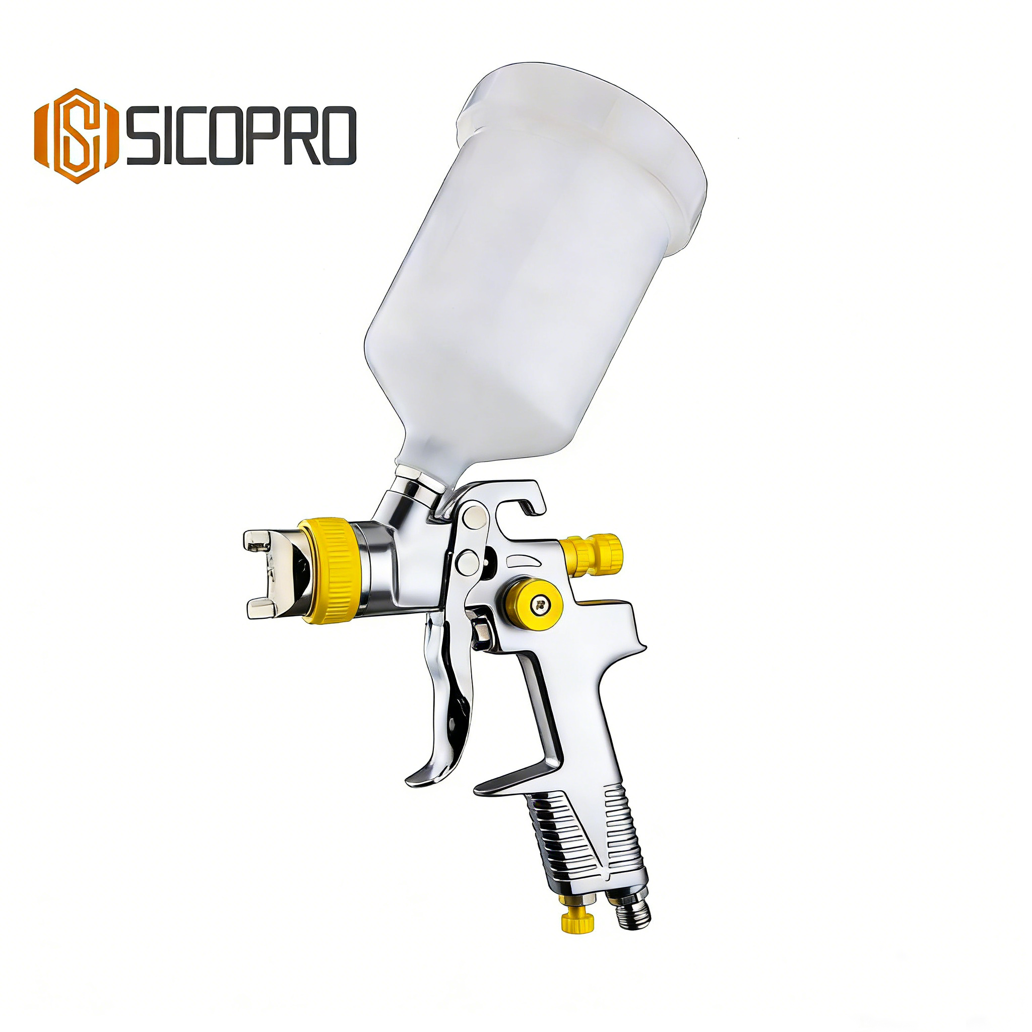 H970P LVLP Chrome Spray Gun - Yellow Knob Edition for Car Refinishing