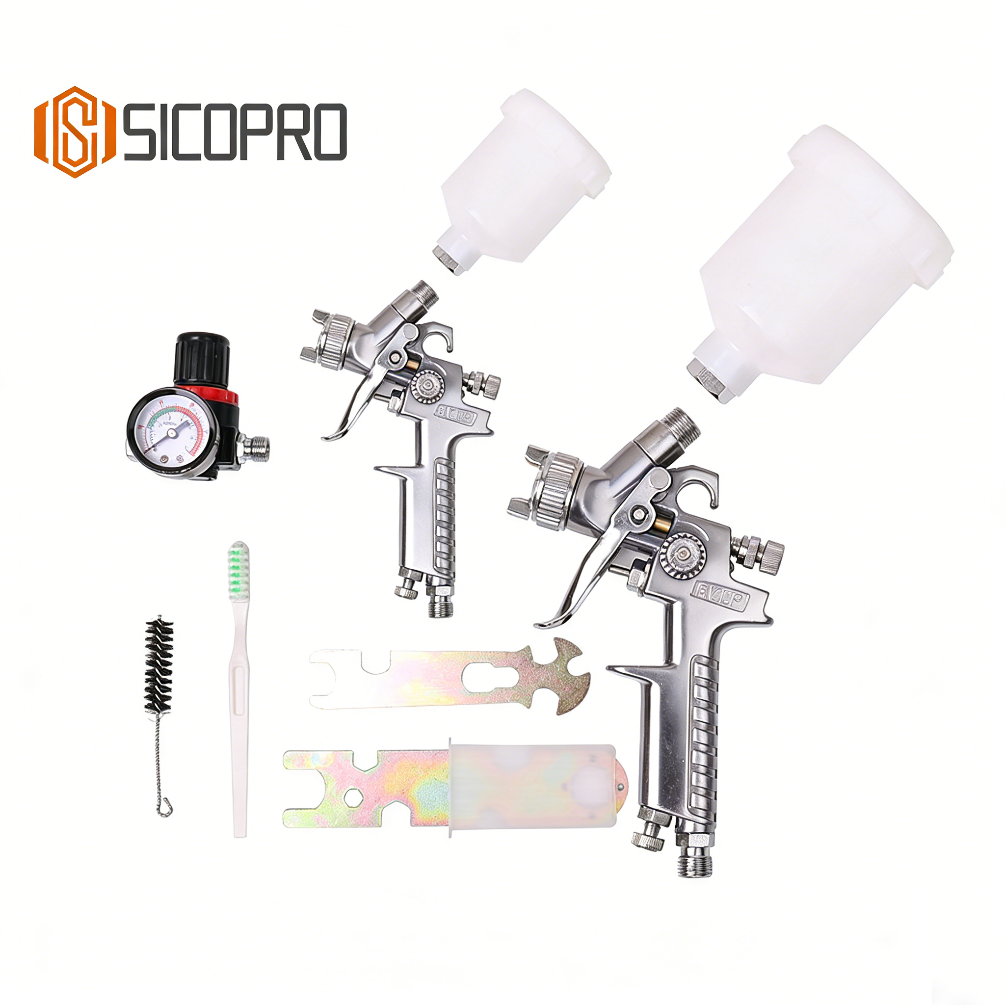 SICOPRO Silver LVLP Spray Gun Kit - Gravity Feed Paint Sprayer Set