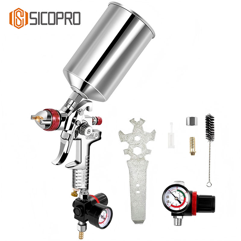 SK-827 LVLP Spray Gun Kit with Red Aluminum Pot and Accessories