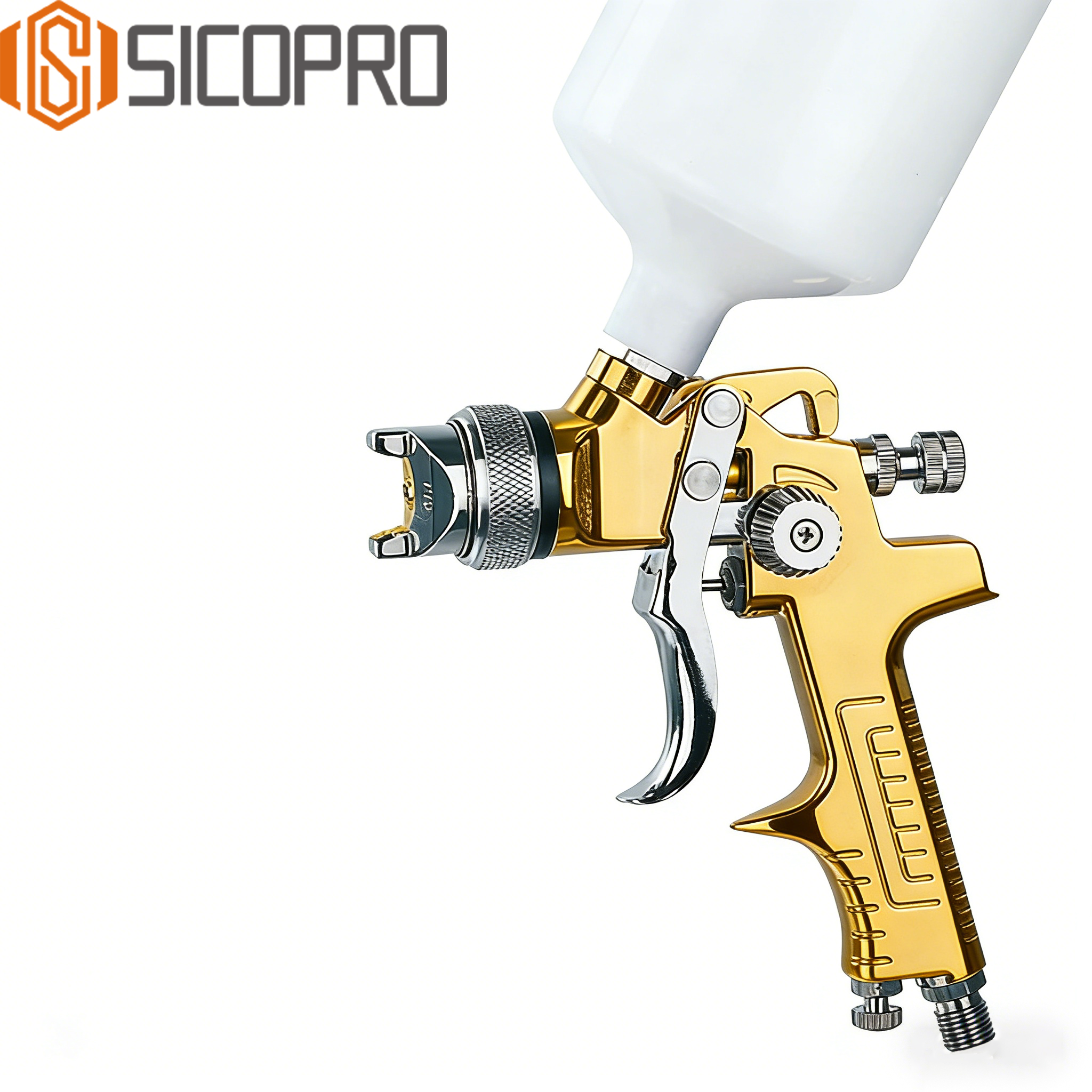 SICOPRO AS-1001P Gold LVLP Gravity Feed Spray Gun for Automotive & Furniture Painting