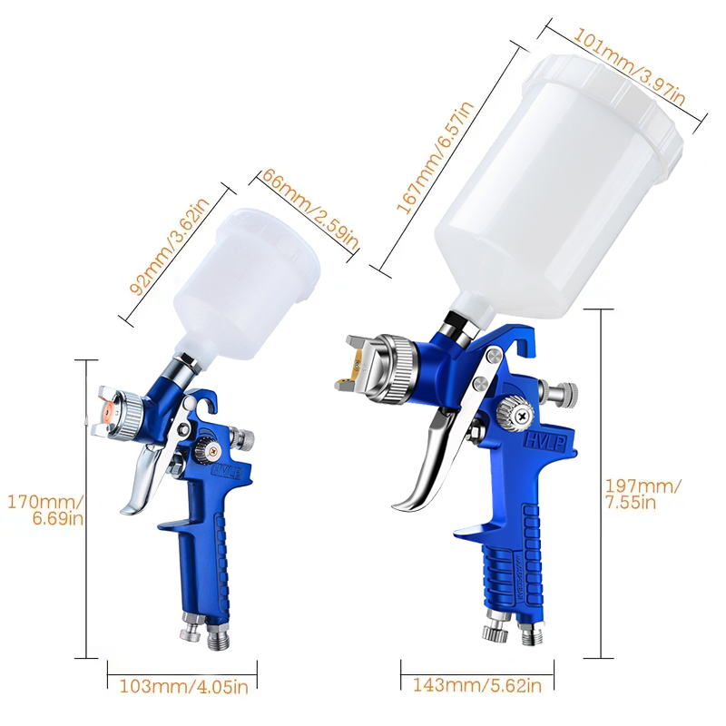 SICOPRO Blue LVLP Spray Gun Set – H-827P & H-2000P with Plastic Cups and Tools in Kraft Box