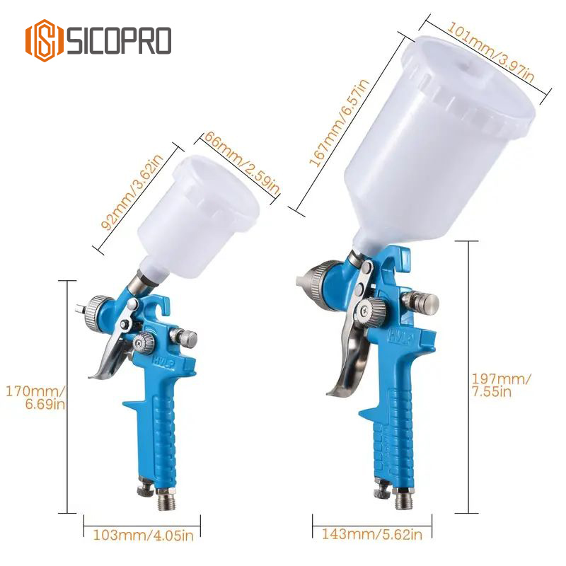 H-827P+H-2000P LVLP Sky Blue Spray Gun Kit with Full Accessories and Case