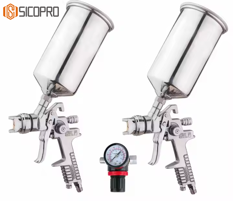 H-827P LVLP Gravity Feed Spray Gun Set with Aluminum Cup – Professional Automotive & Wood Finishing Tool Kit