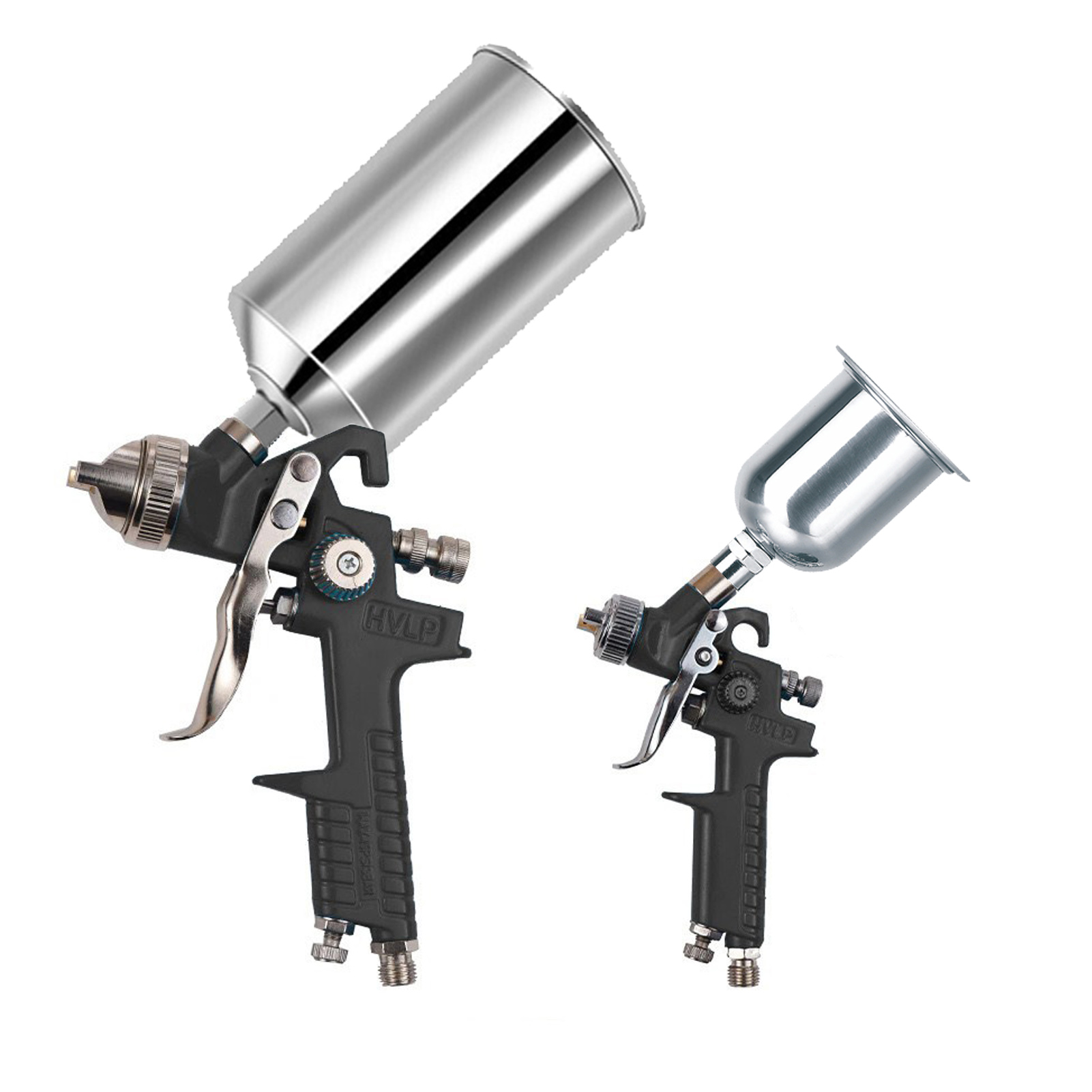 SICOPRO Black LVLP Spray Gun Set – H-827P & H-2000P with Aluminum Cups and Accessories in Kraft Box