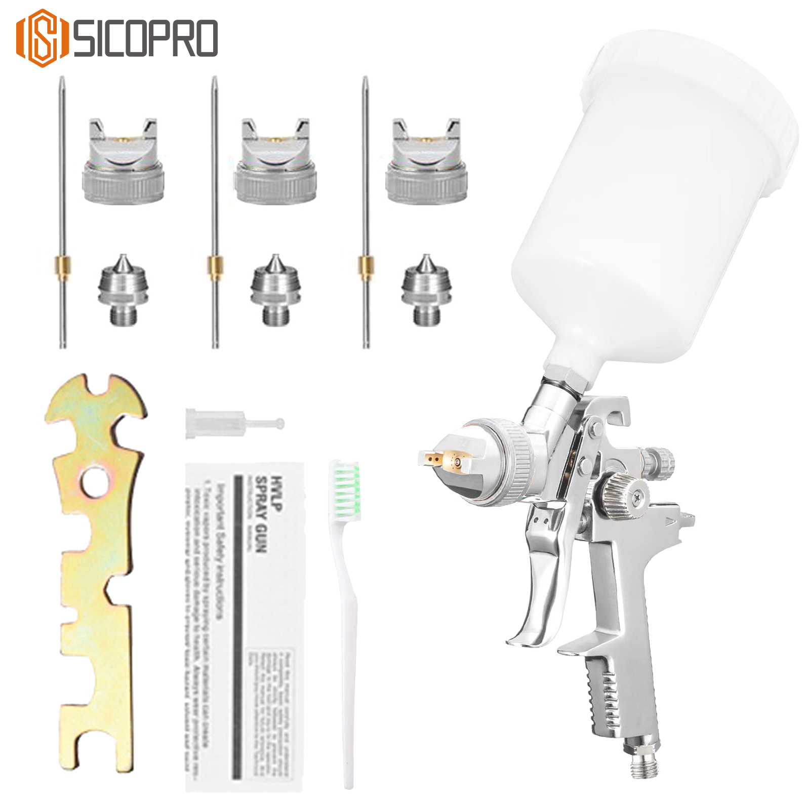 AB-17P LVLP Spray Gun Kit – 3 Nozzles, Gravity Feed Paint Gun with Cleaning Tools