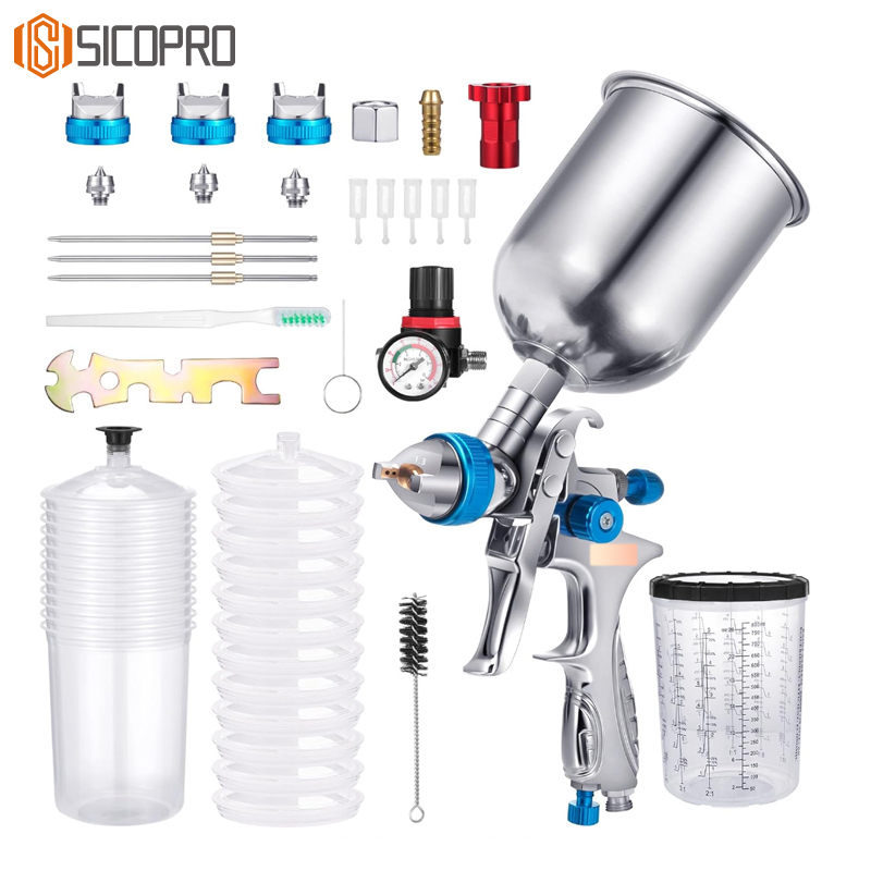 H-887P LVLP Spray Gun Pro Kit with PPS System – 3 Nozzles, Regulator & Metal Cup