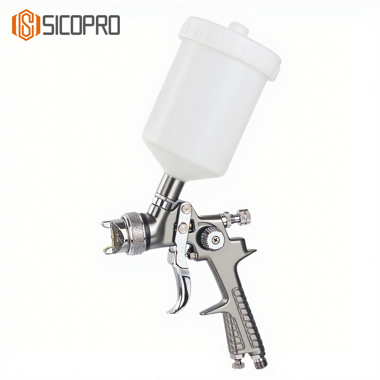 SICOPRO H-881P LVLP Spray Gun – Silver Body with 600ml Gravity Cup
