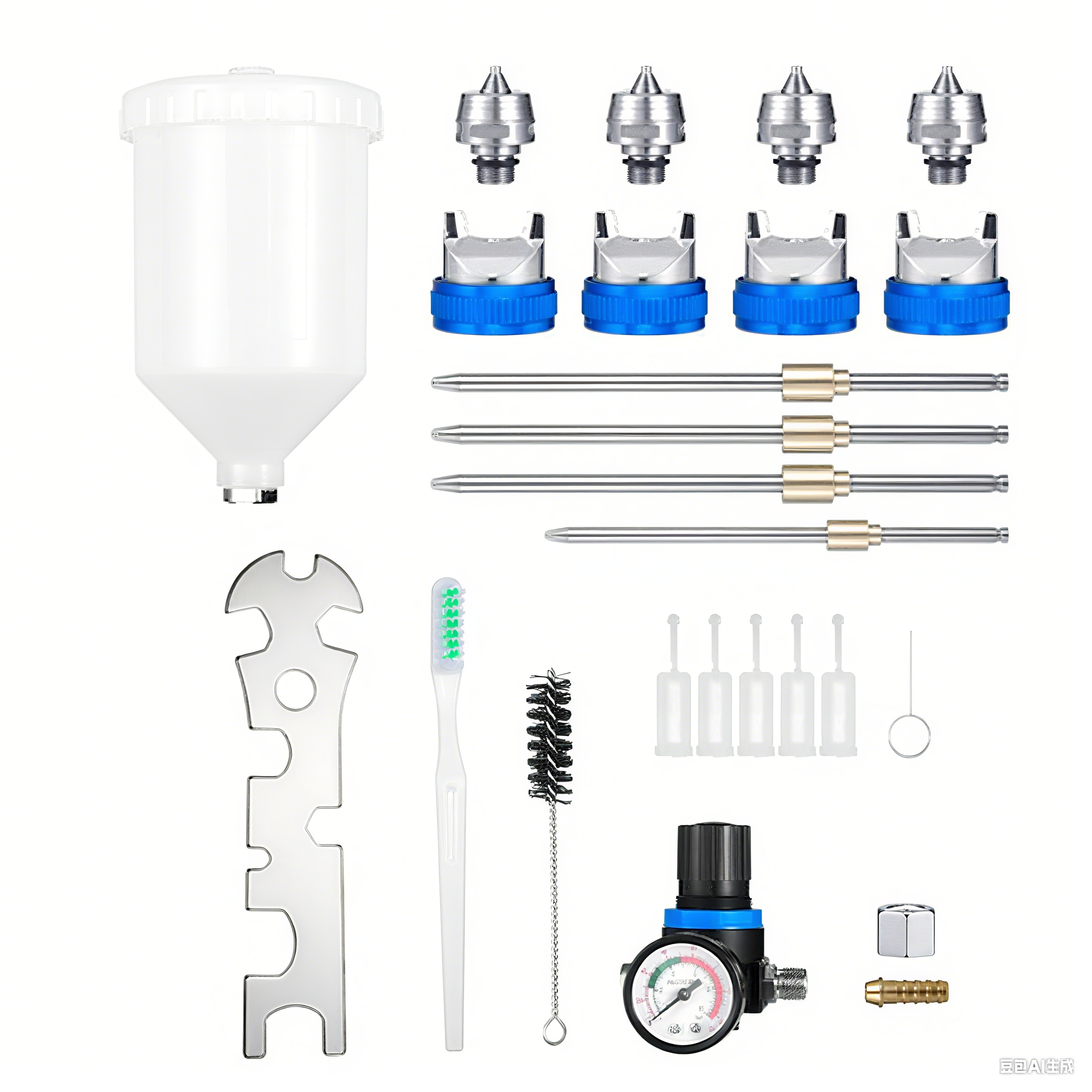 H-887P LVLP Spray Gun Kit – Blue 3-Gun Set with Aluminum Cups & MF-05 Regulator