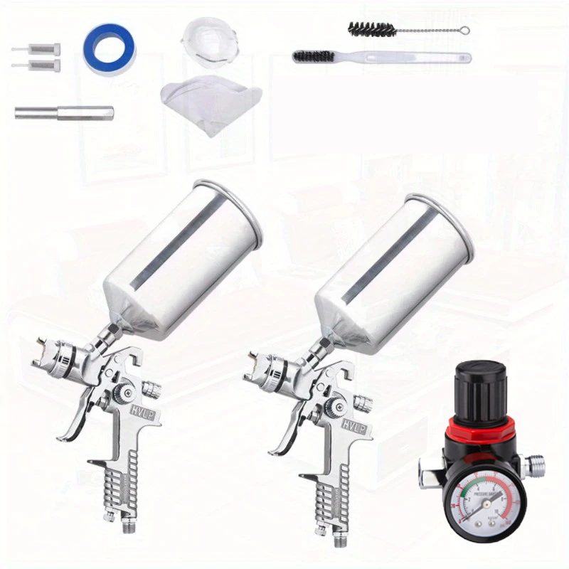 H-827P LVLP Gravity Feed Spray Gun Set with Aluminum Cup – Professional Automotive & Wood Finishing Tool Kit