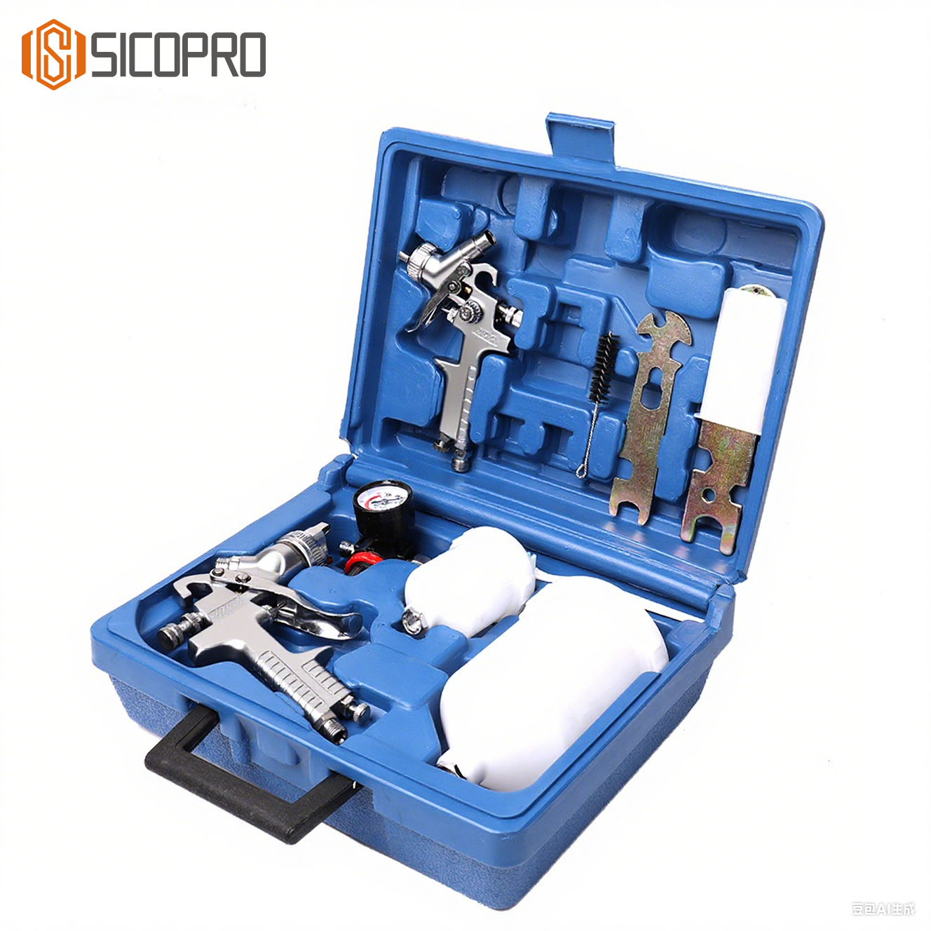 H-827P+H-2000P LVLP Chrome Spray Gun Kit with Plastic Cups and Case
