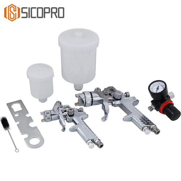 H-827P+H-2000P LVLP Chrome Spray Gun Kit with Plastic Cups
