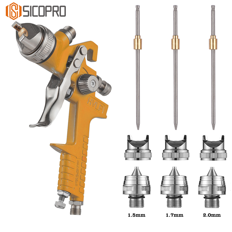 SICOPRO H-827P LVLP Spray Gun with 3 Nozzle Sets – 1.5mm/1.7mm/2.0mm Tips Included