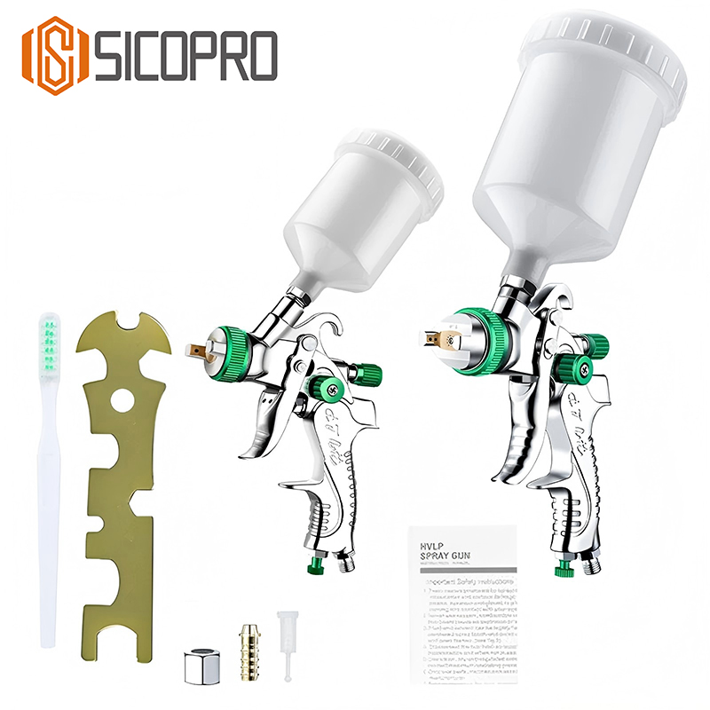 SICOPRO Green LVLP Spray Gun Kit - Dual Gravity Feed Guns with Accessories