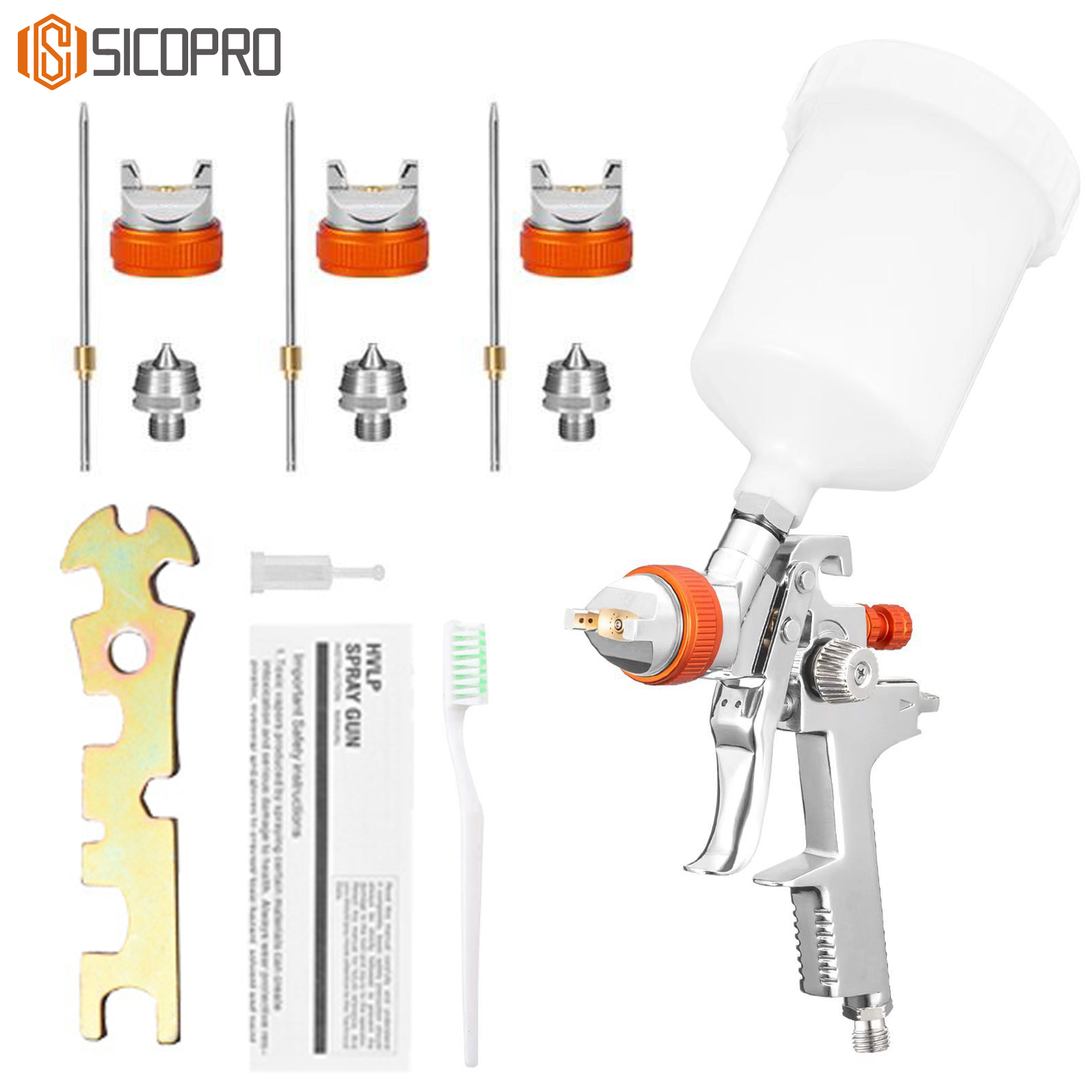 Multi-Purpose LVLP Gravity Feed Spray Gun Kit (1.3/1.7/2.0mm Nozzles) with Pressure Gauge, Filter & Cleaning Tools