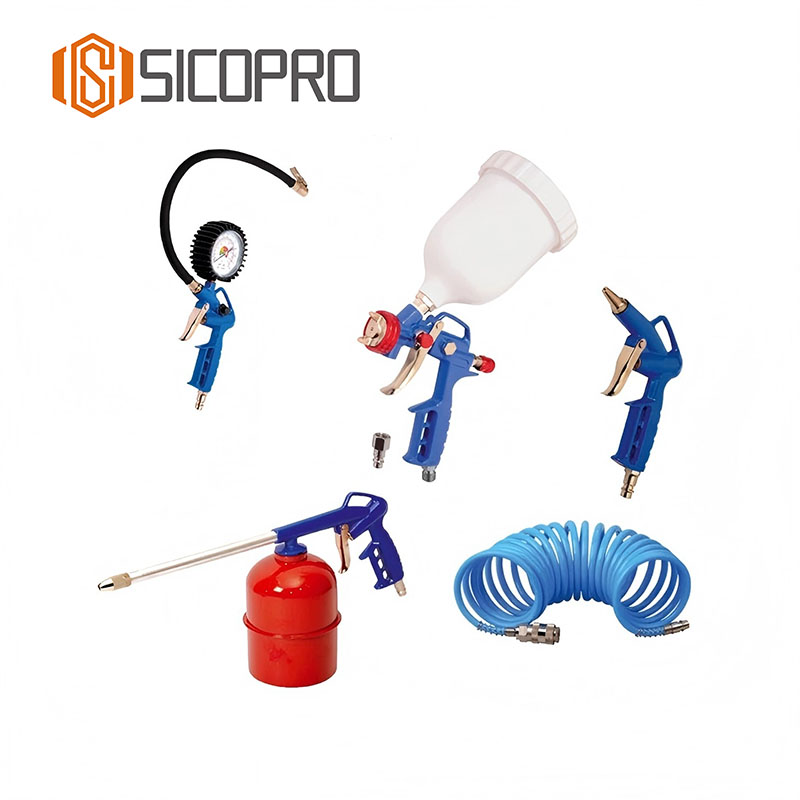 5PCS Blue Pneumatic Spray Gun Kit with Recoil Hose and Accessories