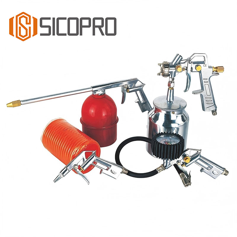 5PCS Air Tool Kit with Spray Gun, Blow Gun, Tire Inflator, and Air Hose