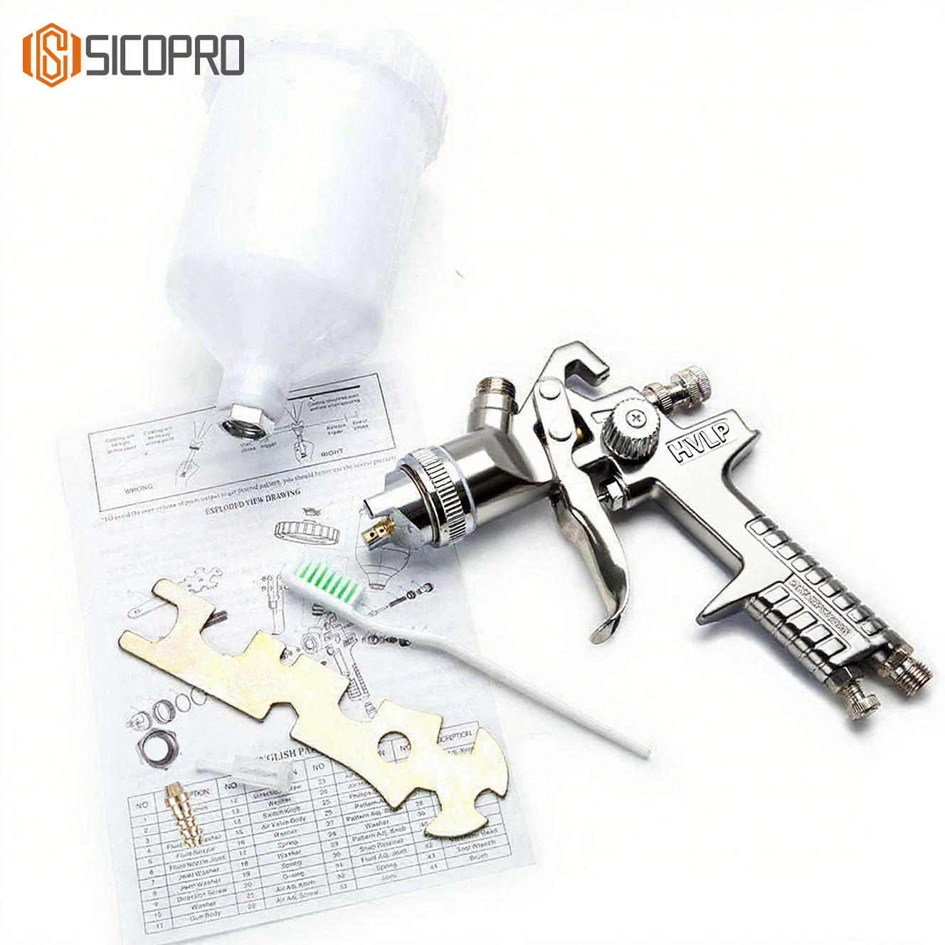 H-827P LVLP Chrome Spray Gun with Plastic Cup