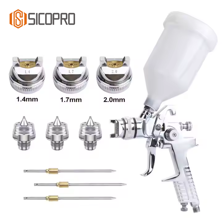 H-827P Chrome LVLP Spray Gun Kit with Plastic Cup and Nozzle Set