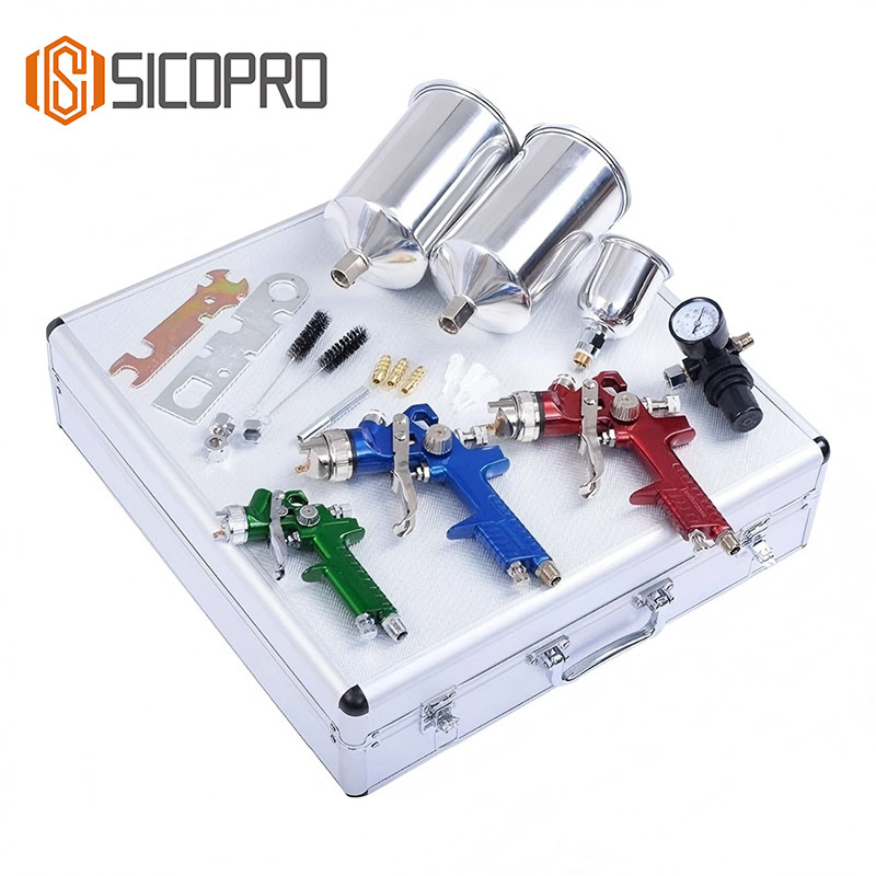 HVLP LVLP 4-Color Spray Gun Kit with Aluminum Cups and Accessories